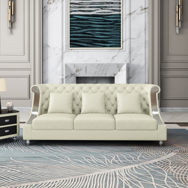 Mayfair 96 Leather Sofa Off White